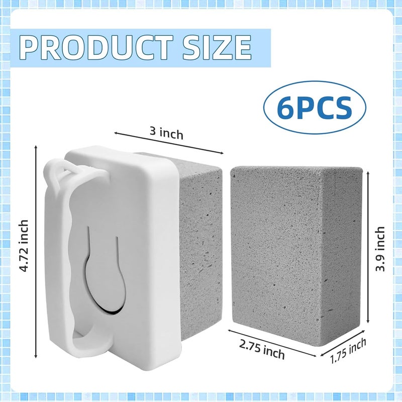 Tinsky 6 Pack Pool Pumice Stones with Handle, Handheld Replacement Cleaning Blocks for Pool Tiles, Spa, Grout, and Concrete Stain Removal - Image 2